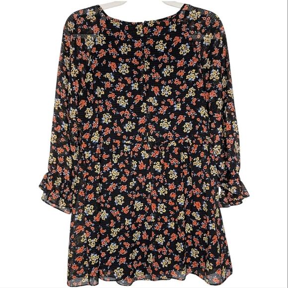 Free People Black Chiffon Floral Print Smocked Bust Boho Babydoll Mini Dress 6 - Picture 2 of 7